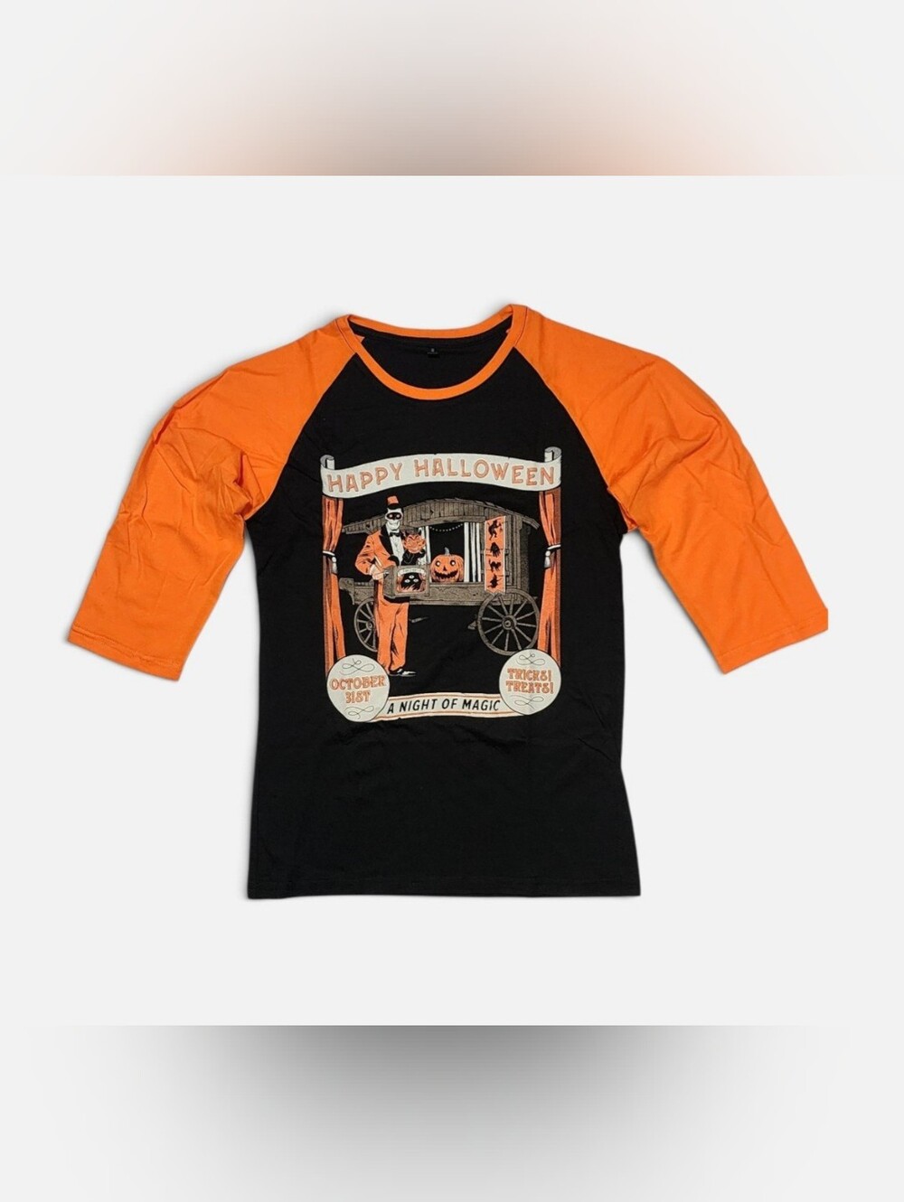 Rare Halloween Orange Sleeve Baseball Tee Shirt